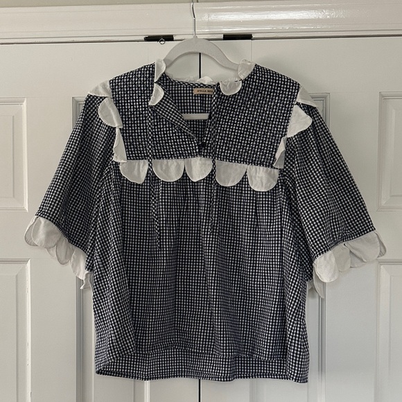 Stella Nova Tops - Stella Nova Scalloped Trim Quilted Navy & White Gingham Top